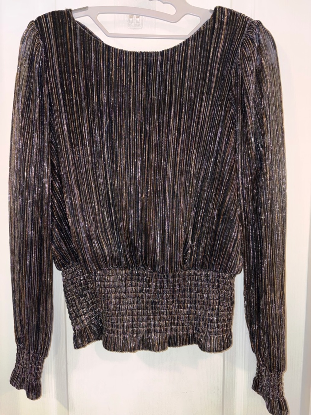 Joie Metallic Black Long-Sleeve Blouson Top